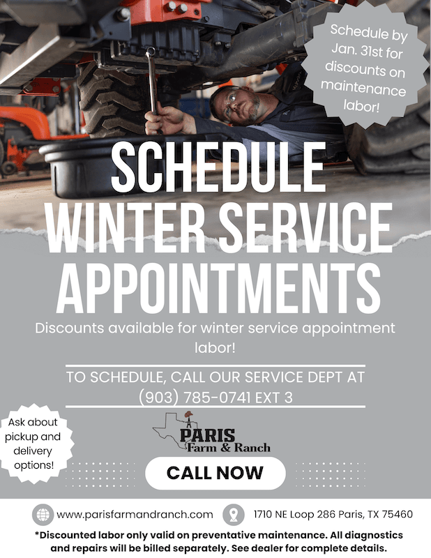 Winter Service Appointment – Discounts available on labor!