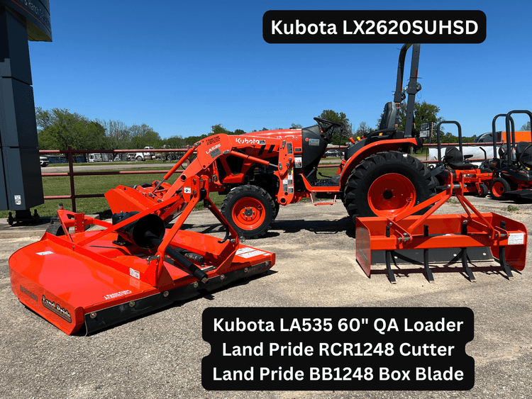 LX2620 TRACTOR PACKAGE WITH LOADER, CUTTER AND BOX BLADE!